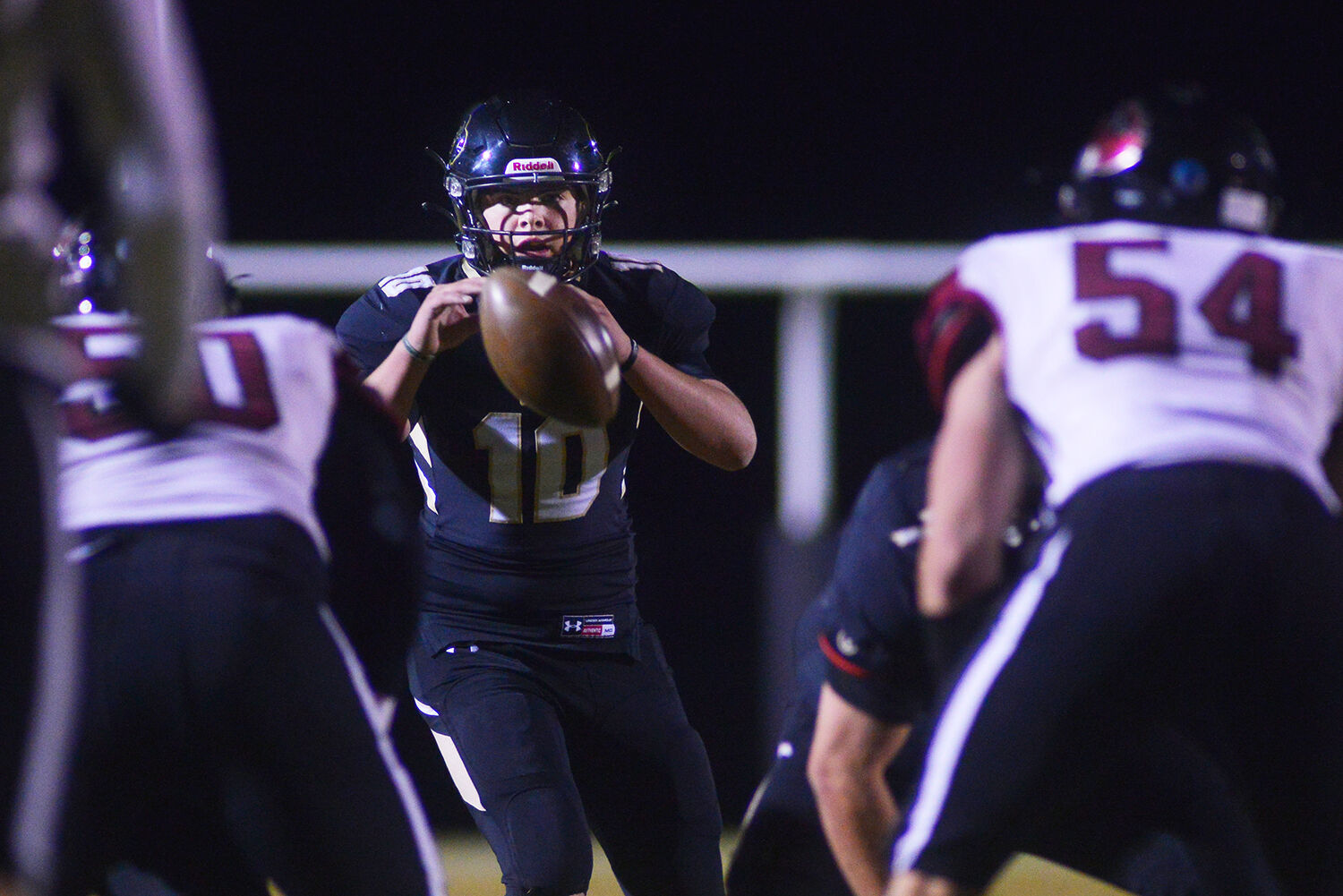 Jackson Moon watches the field as he waits for the snap to arrive
